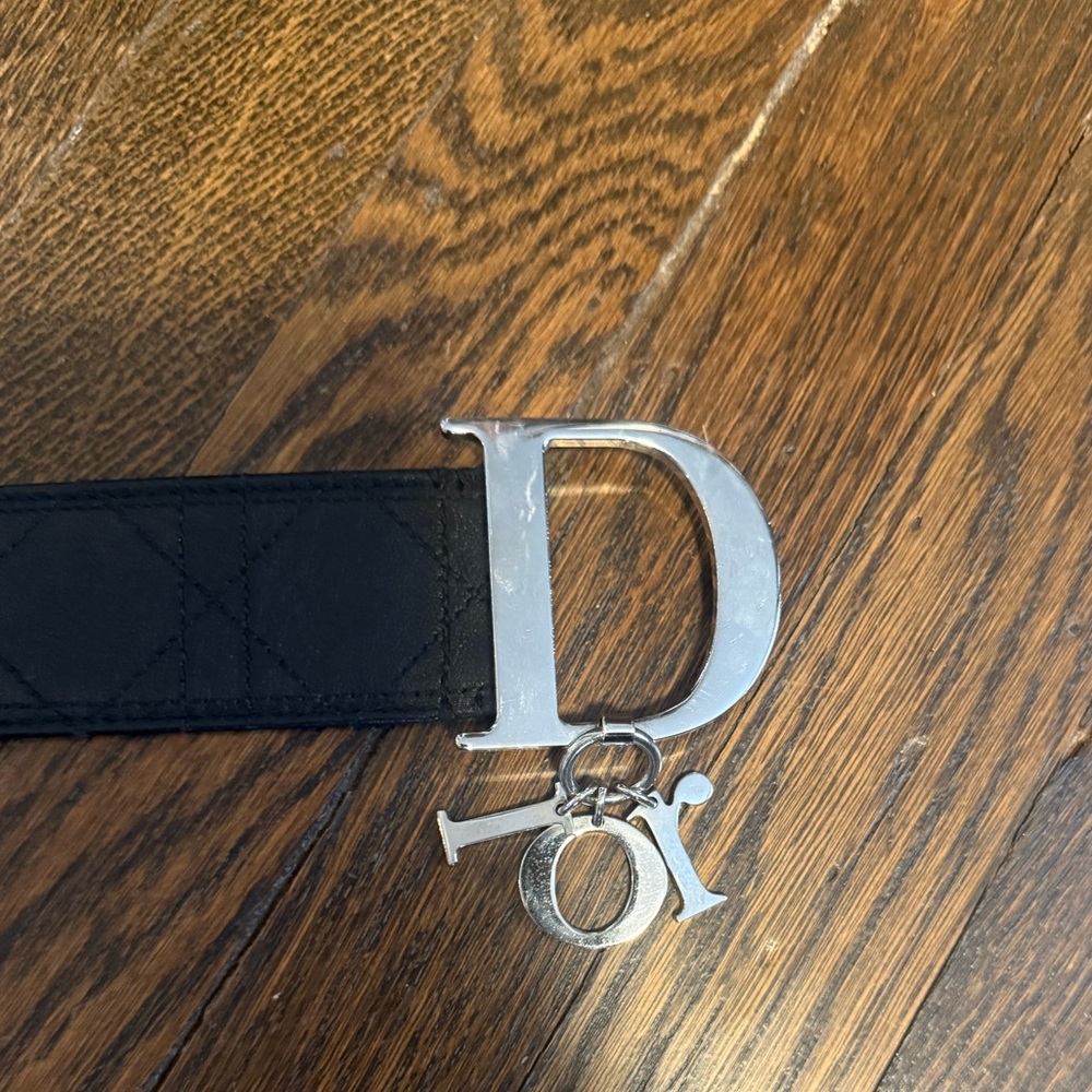 Vintage Christian Dior Leather Dior Charm Logo Belt Black Size 85 - Picture 2 of 4